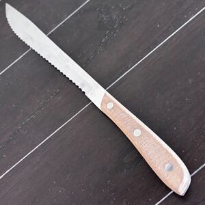 Kitchen Delite Stainless Steel Serrated Knife Wood Handle Japan Triple Riveted